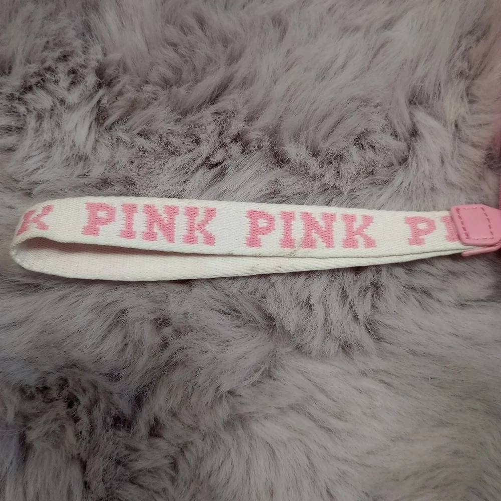 Pink Victoria Secret pink yellow white stripe makeup cosmetic bag NWOT